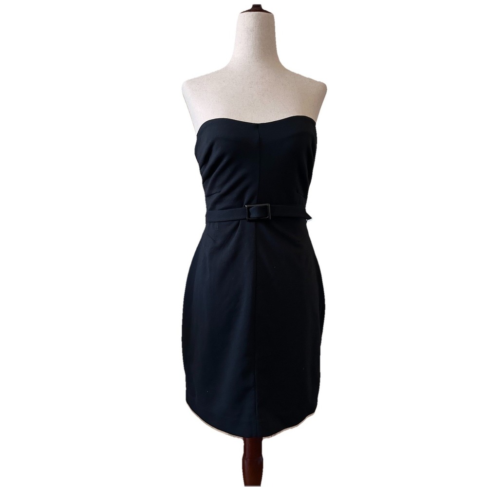 Black‎ Strapless Belted Sweetheart Cocktail Dress Sheath Petite 6P
